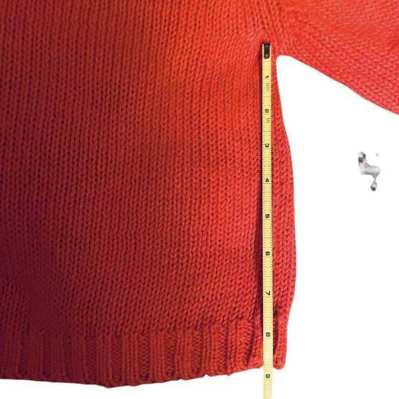 Vintage CASATANO Ramie Cotton Sweater Small Coral Orange-Red Knit Pocket 1980's - Picture 9 of 16